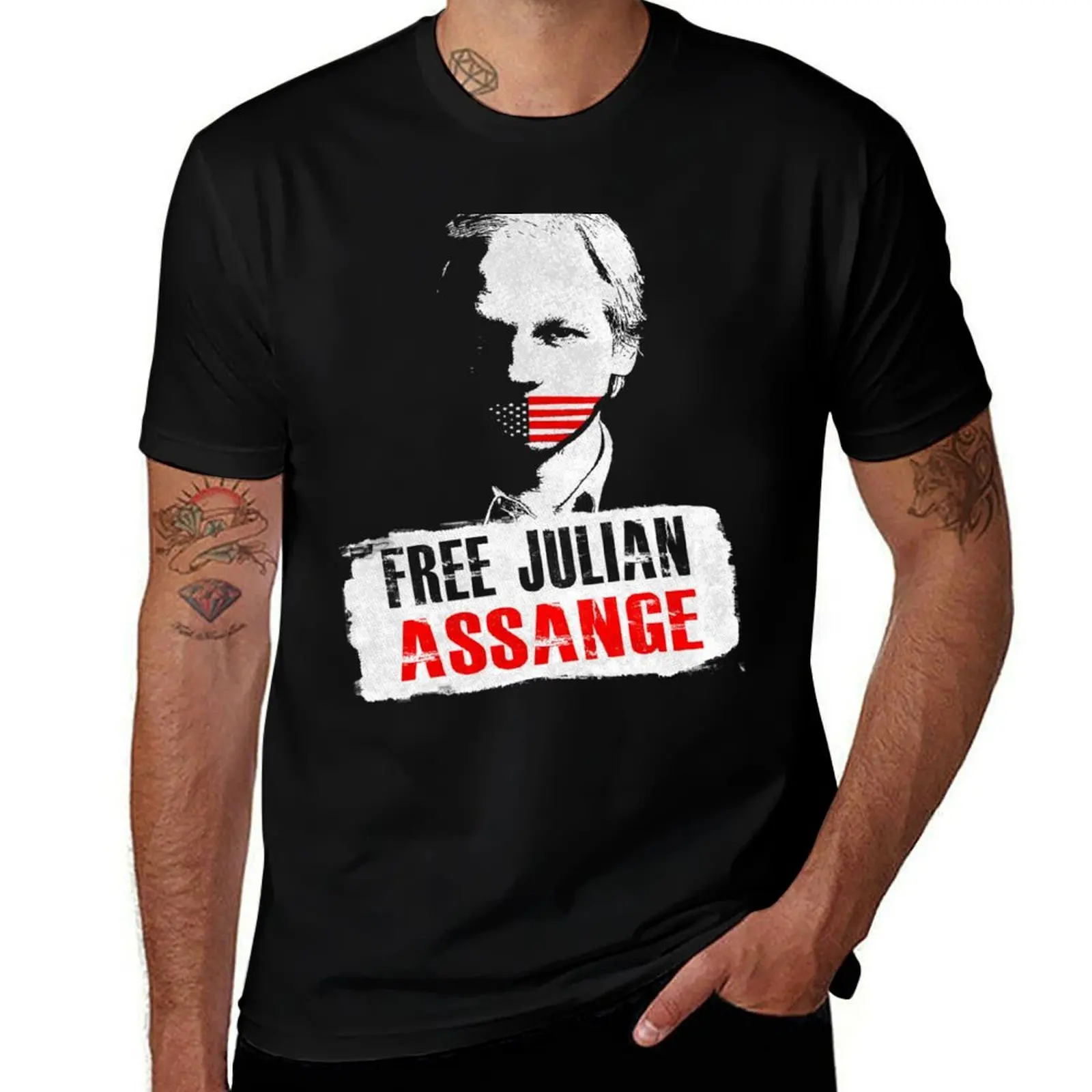 

Free Julian Assange Essent T-Shirt funny t shirts cotton t shirts for man slim fit T-Shirt