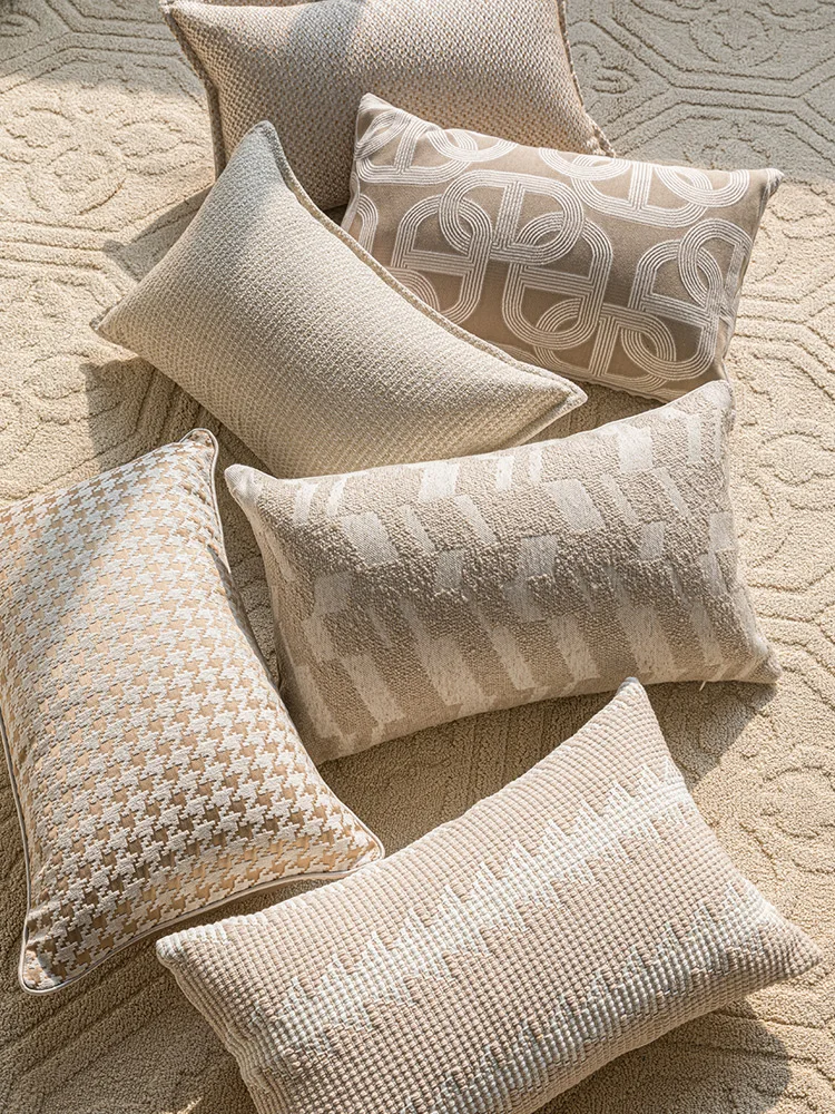 Modern Mid-Century Style Rectangular Sofa Pillows Oatmeal Floral Embroidery Sample Room High-End Feelings Couch Cushions