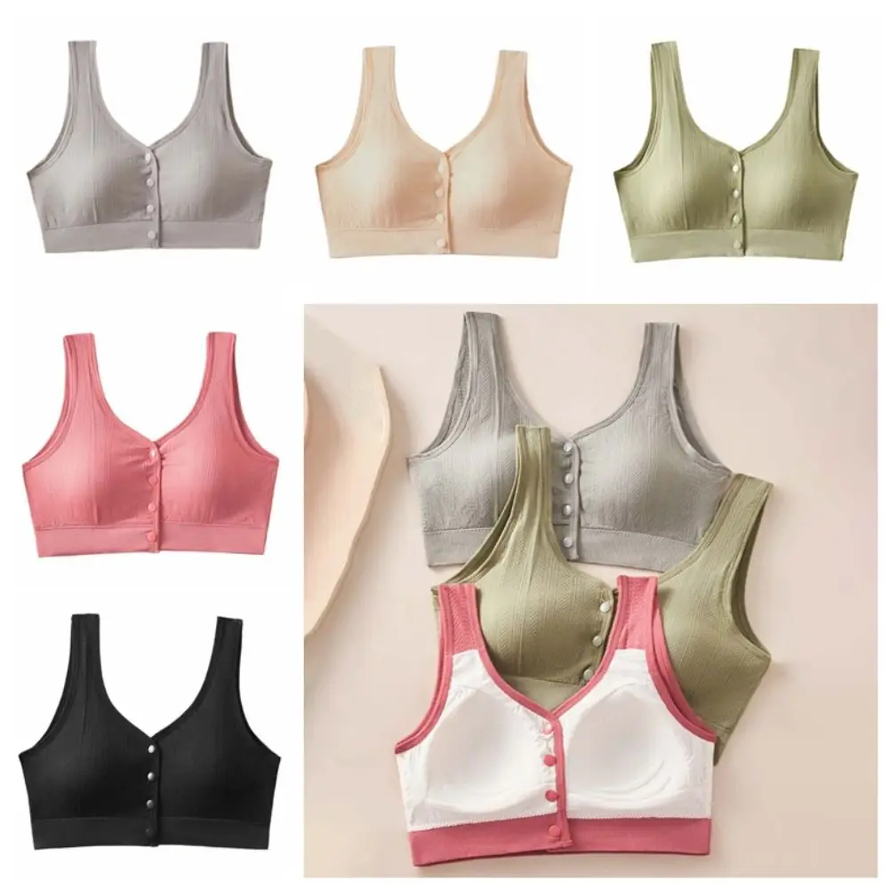 Simple Stripe Front Buckle Bra Plus Size Breathable Women's Push Up Bra Vest Tops Underwear Middle Aged Elderly Bra Gift