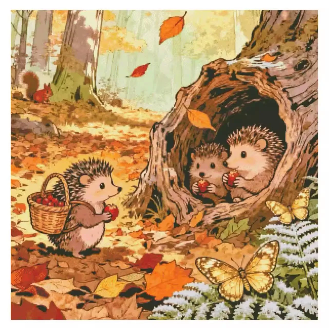 

ZZ7959 Three Little Hedgehogs in Autumn 11CT 14CT 16CT Print On Canvas Cross Stitch DIY Set Kit Needlework Embroidery 89 Color