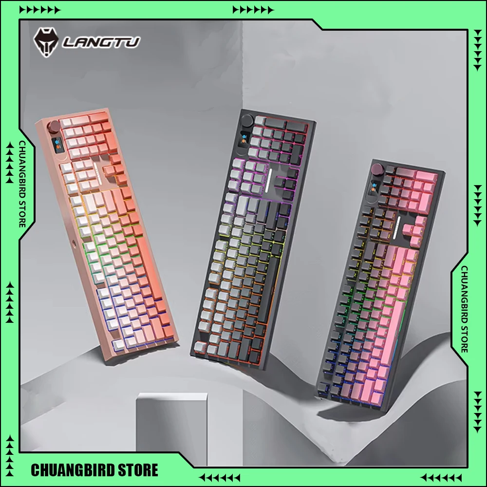 LangTu LT104 Mechanical Keyboard Tri-mode Wireless 2.4g Bluetooth RGB Light Gradient Side Engraving Keyboards Gaming Accessories