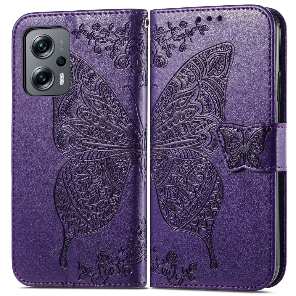 New Style For Poco X5 Pro F5 C55 M5s 5G Flip Case Leather Butterfly Wallet Capa Funda Xiaomi Poco X5 Case 360 Protect Phone M5 X