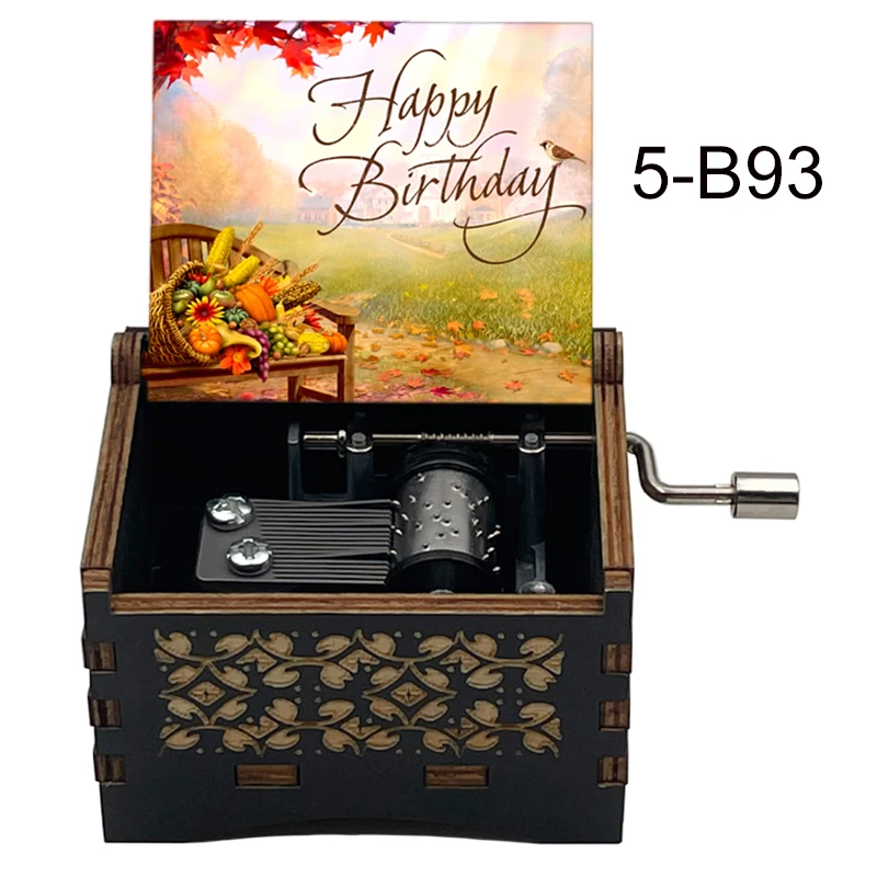 Wooden Happy Birthday Wind up Music Box Color Printed Cute Birthday Gift for Mom Dad Family Decoration