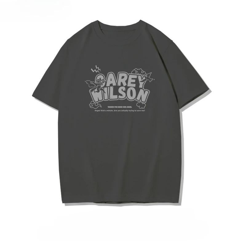 2025 صيف جديد الملاك الأمريكي تي شيرت مطبوع فضفاض وعصري قصير الأكمام القطن الشارع الشهير للرجال والنساء