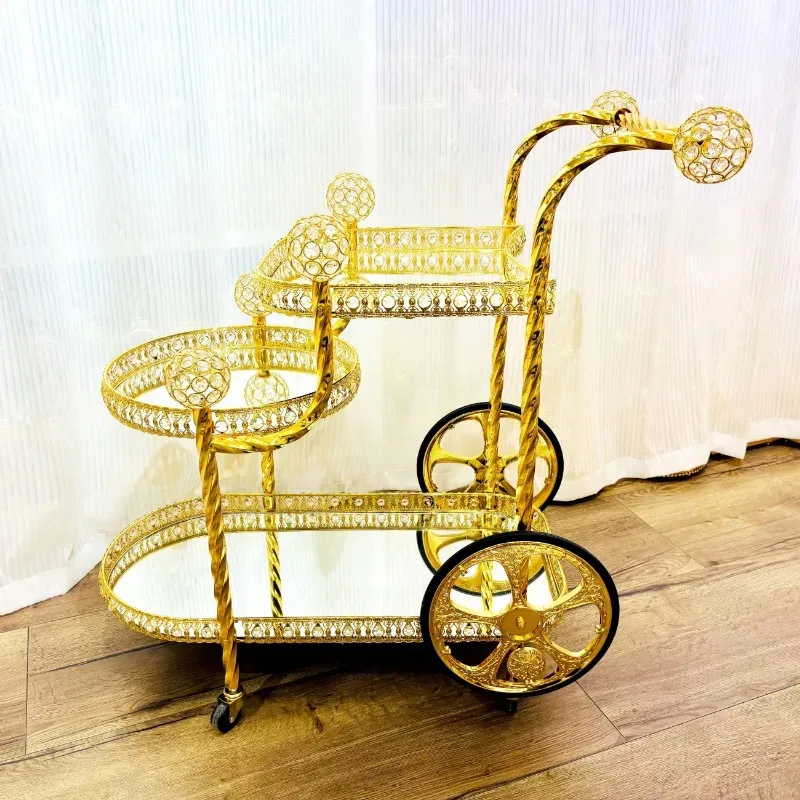 Luxury Mirror Gold Large Arabic Metal Cart Hotel Lobby Family Restaurant Holiday Decoration Dessert Food Truck