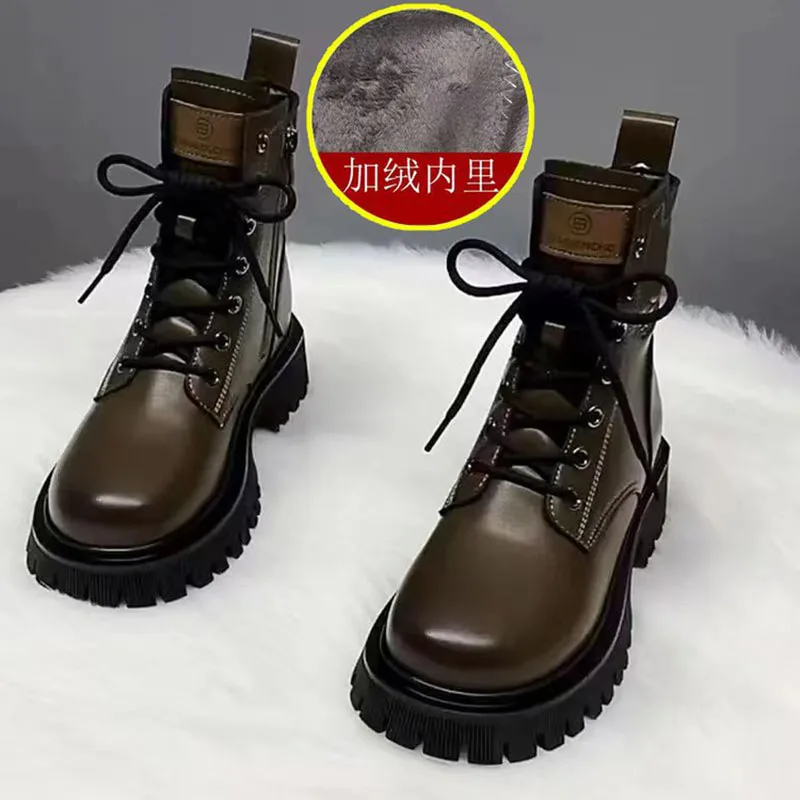 New Single Add Fleece Thick Sole Zipper Lace-Up Black Classic Short Women\'S Autumn/Winter Doc Martens Boots