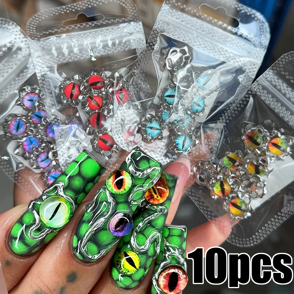 10Pcs 3D Crystal Eyeball Nail Art Rhinestones 13x15mm Dragon Eye Beads Y2k Halloween Nail Charms Glass Devil Eyes Nails Decorati