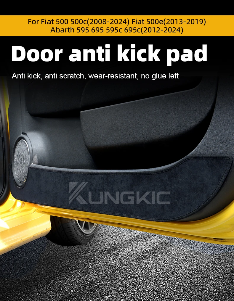 Tür-Anti-Kick-Pad für Abarth 595 695 2012 2013 2014 2015 2016 2017 2018 2019 2020 2021 2022 2023 2024/ Fiat 500/500C 2008–2024/500E 2013–2019 Flanell LHD RHD Mattenverkleidungszubehör – Detail 1