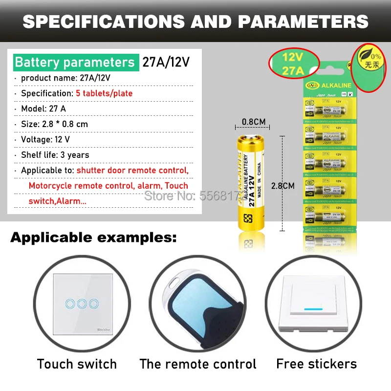 10PCS 12V A27 27A G27A MN27 MS27 GP27A L828 V27GA ALK27A A27BP K27A VR27 R27A Alkaline Dry Battery for Alarm Doorbell Car Remote