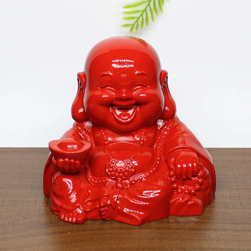 Natural red cinnabar brings wealth to Buddha's ingots, golden toad big belly Buddha, Maitreya  laughing  car interior decoration