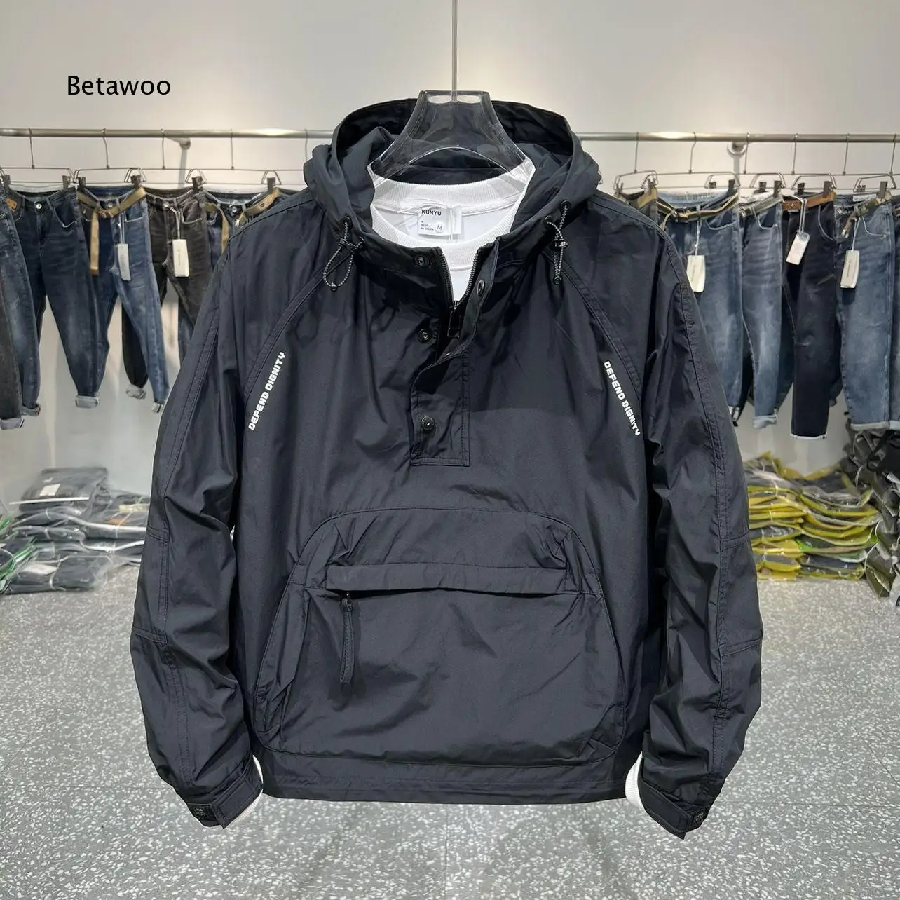 Mens Spring Cargo Hooded Pullover Jacket With Large Pockets Zipper Pocket Design Loose Fit Windbreaker Coat For Daily Casual Out