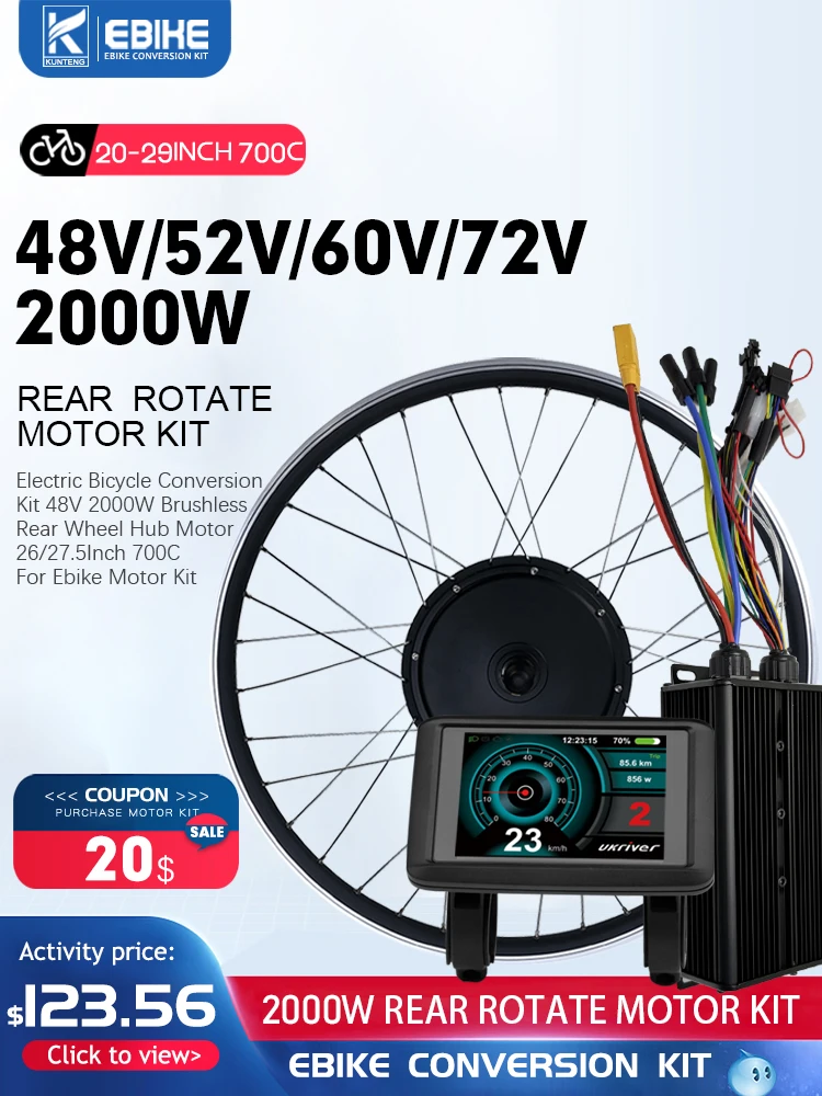 AliExpress 48V/52V/60V/72V 2000W MTX Rim Electric Bike Conversion Kit Rear Brushless Hub Motor Wheel 26/27.5inch 700C for EBIKE Motor Kit