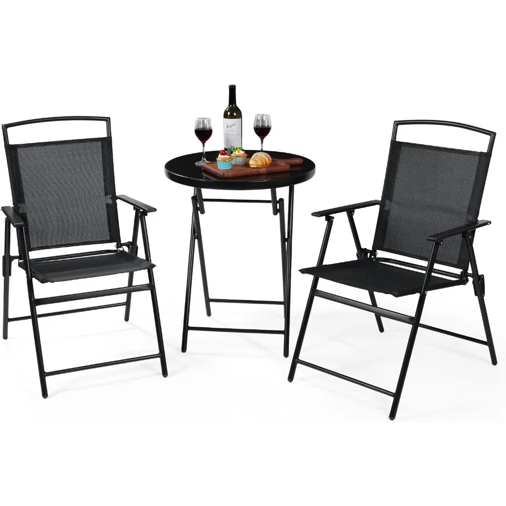 

Backyard Expressions 3-Piece Folding Bistro Set – Outdoor Patio Furniture Set with 2 Mesh Chairs & Round Table – Weather-Resista