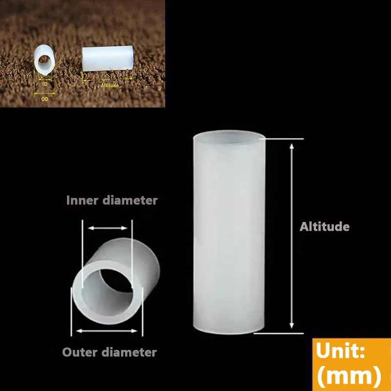 Coluna reta de plástico nylon, isolamento, resistente ao desgaste, manga do eixo, bucha alta parafuso, gaxeta grossa Pad, coluna M3.2, 100 pcs, 200pcs