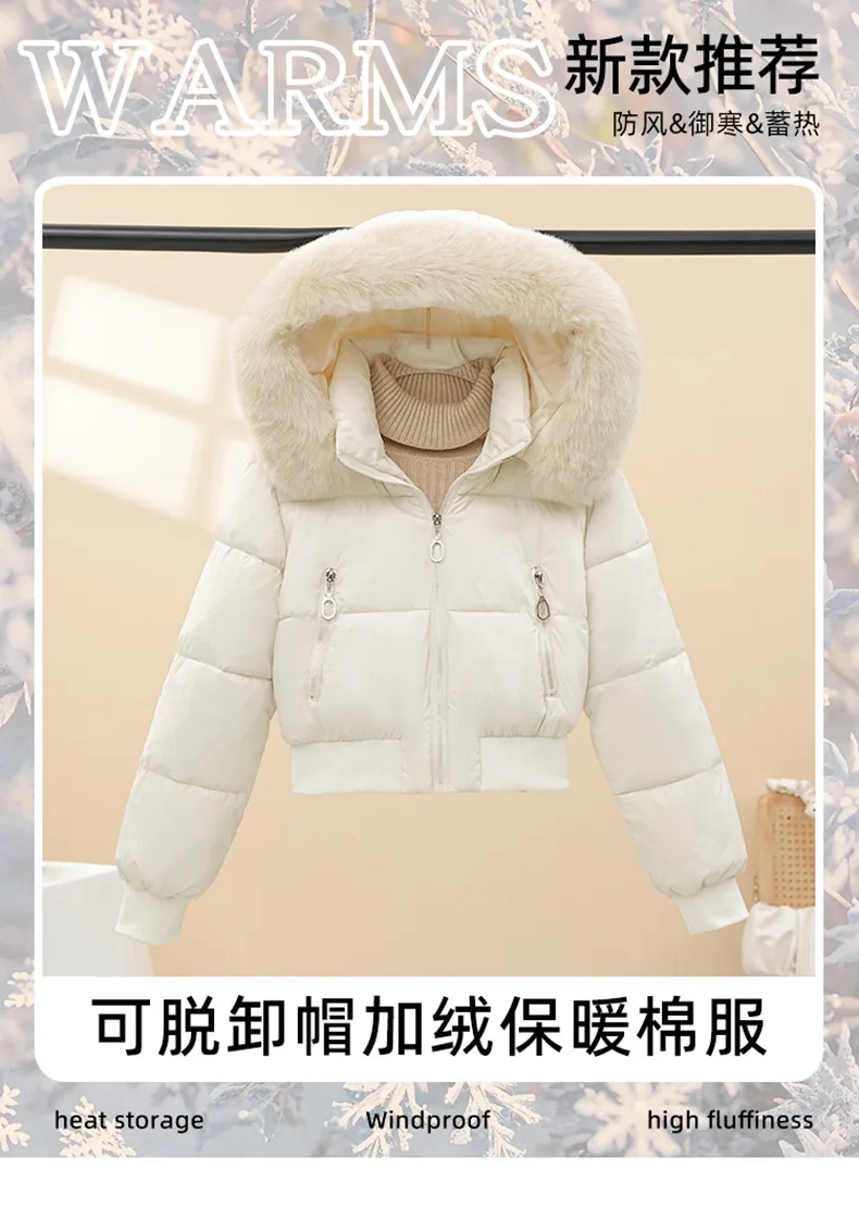2025 nouvelle automne et hiver garder au chaud veste avec chapeau de fourrure manteau en coton épais manteau en coton Parker manteau court tendance Style britannique