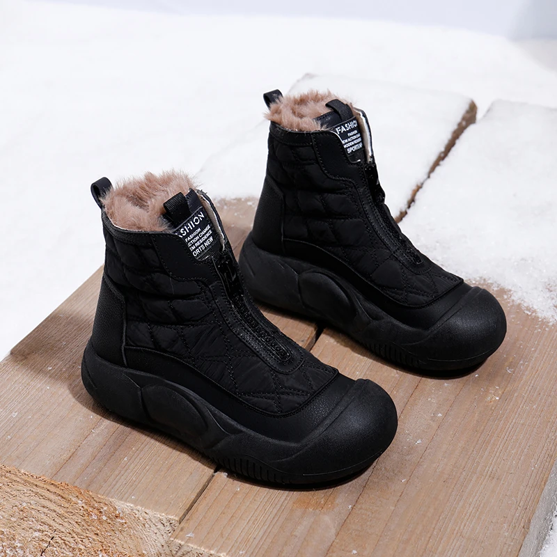 Bottes de neige coordonnantes pour femmes, bottes de rinçage en peluche, chaussures optiques, baskets d'hiver chaudes astronomiques, beige