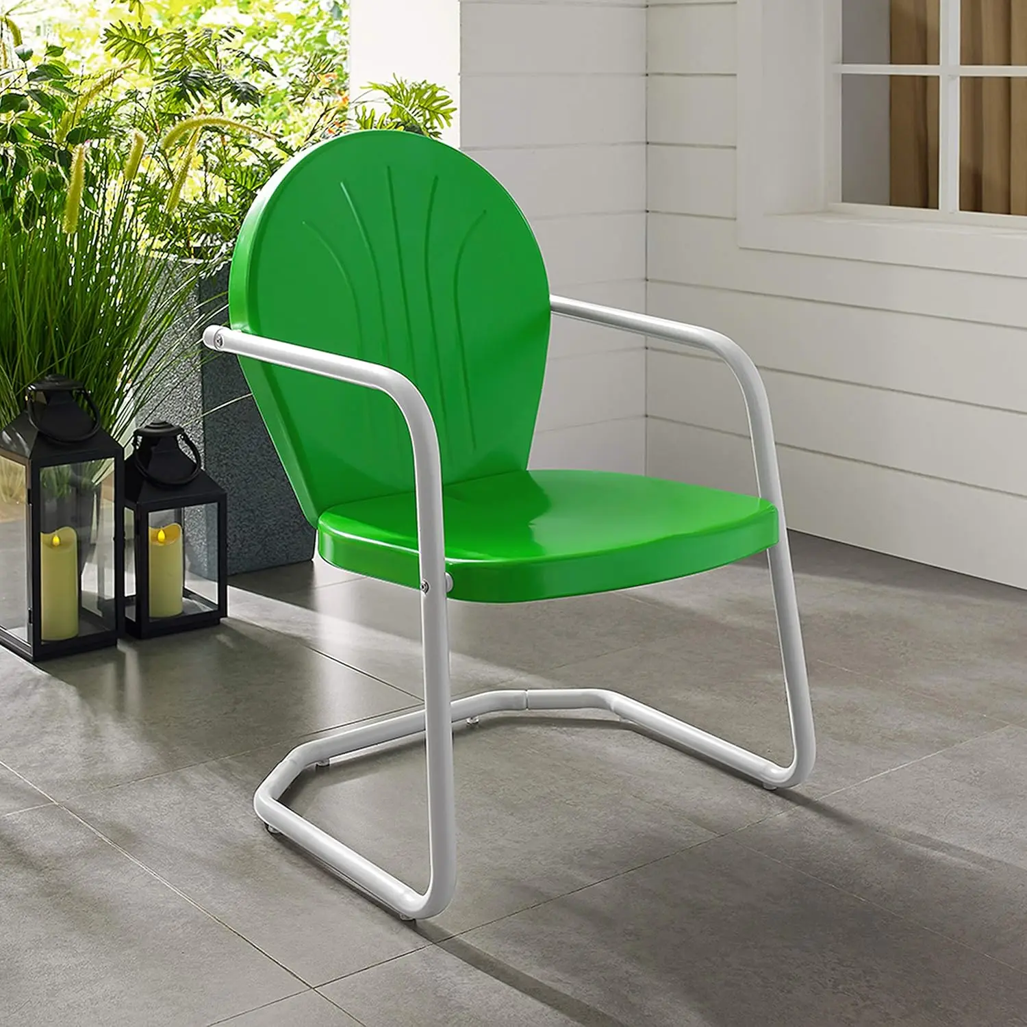 Griffith Outdoor Chair, Retro Metal Patio Chairs for Dining, Porch, Deck, Balcony, Grasshopper Green