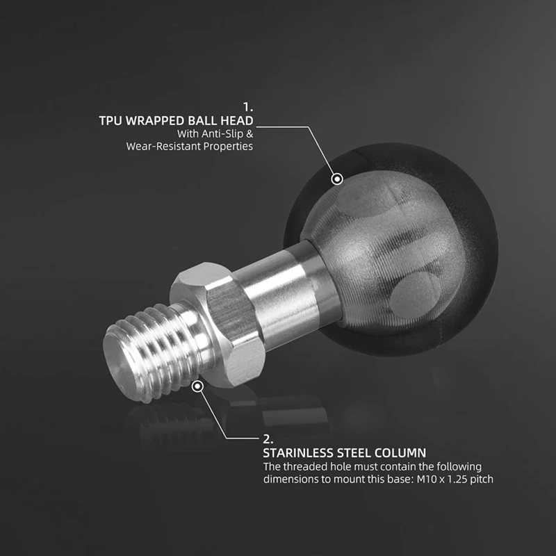 2 Pack 1Inch Ball Adapter With M10x1.25 Metric Thread Compatible With RAM Mounts B Size Double Socket Arm M10-A78P