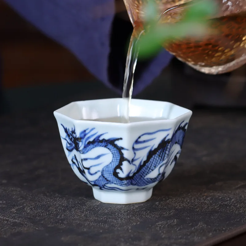 LMM hand-painted Yuan blue and white dragon pattern Bafang cup personal special tea tasting high-end exquisite