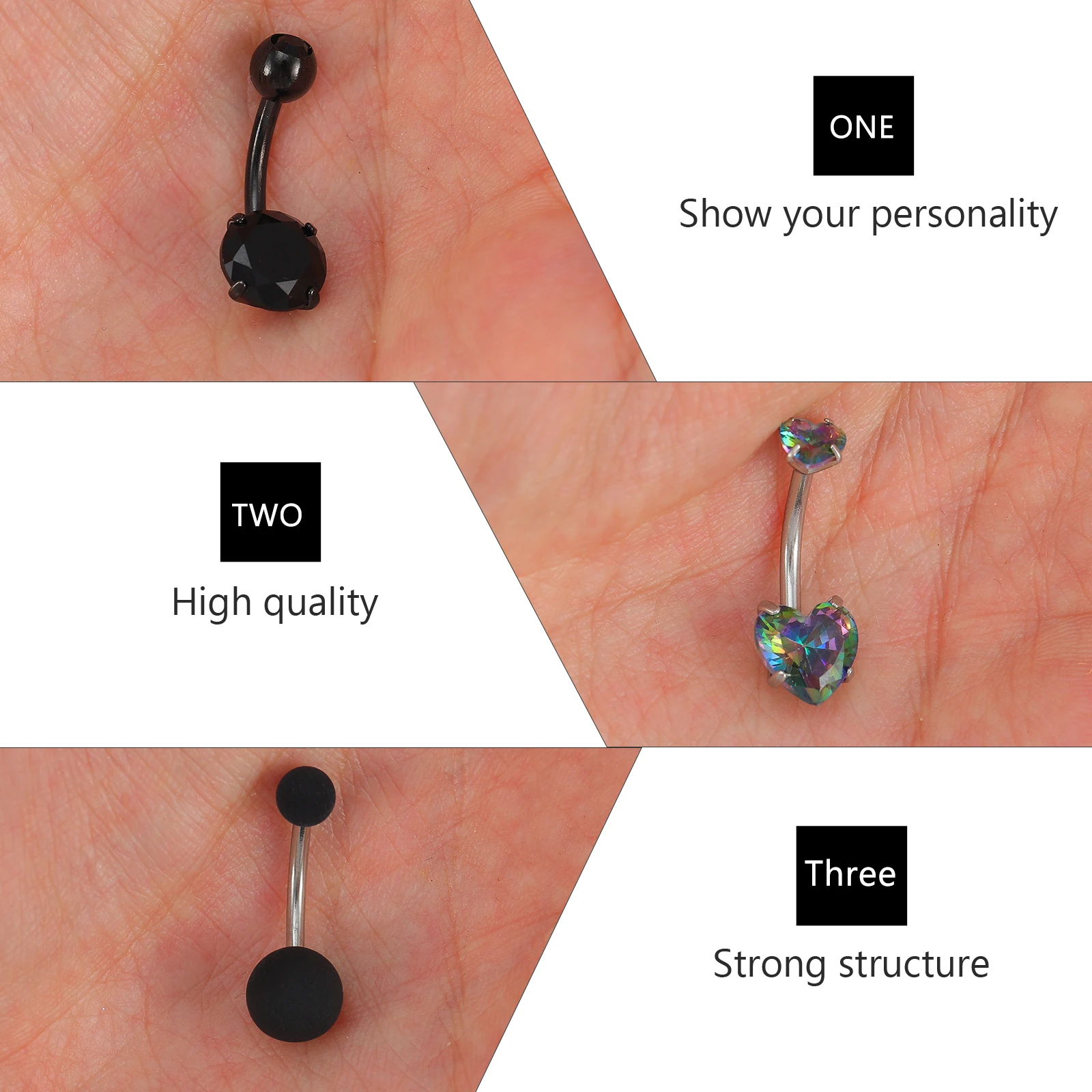 

6 Pcs Spade Heart Navel Ring Perforation Unique Belly Rings Button Black Comfortable