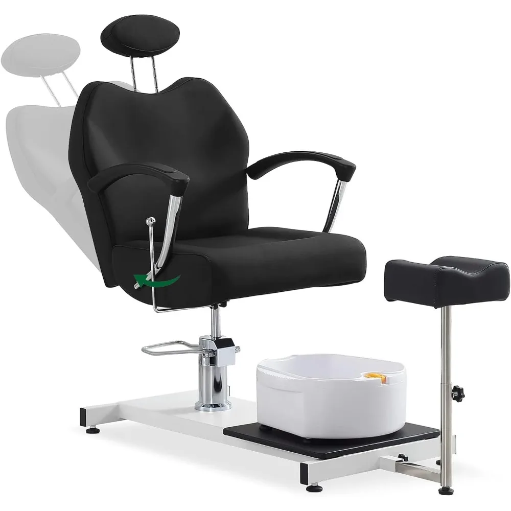 

Reclining Pedicure Station Hydraulic Height Adjustable, 360 Swivel Portable Pedicure Station Chair W/Footrest, Foot Basin