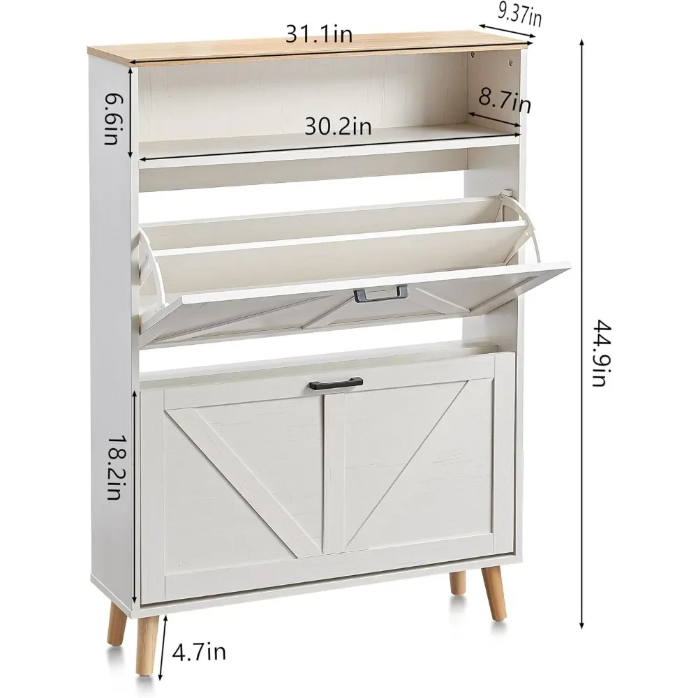 2 Flip Drawers - Shoe Cabinet Storage for Entryway, Slim Hidden Shoe Cabinet with Adjustable Shelf, Freestanding Shoe Cabinet