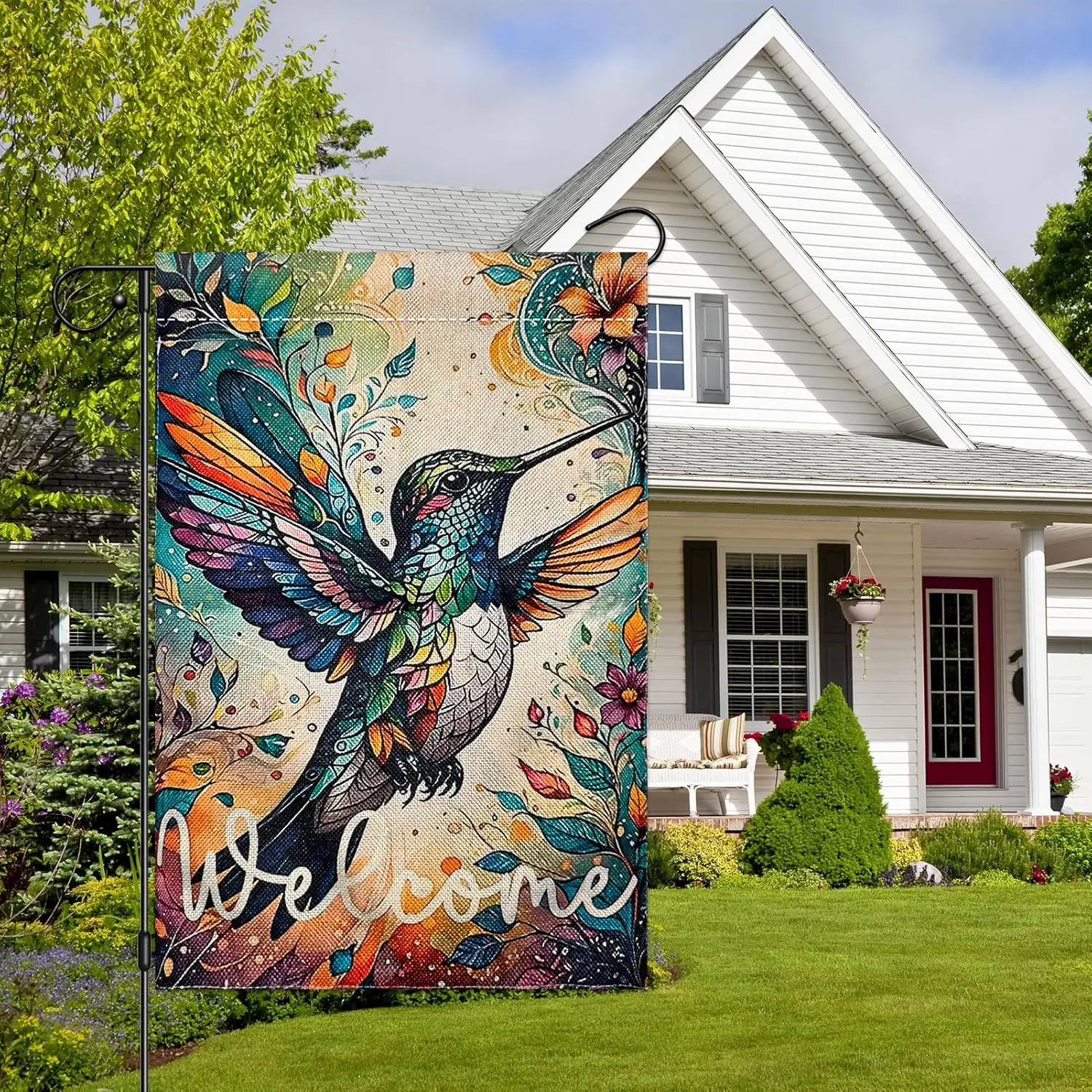 Summer Hummingbird Garden Flag 12×18 Inch Double Sided Outside, Colorful Vibrant Bird Yard Flag for Home Outdoor Decor, Smal ZZM