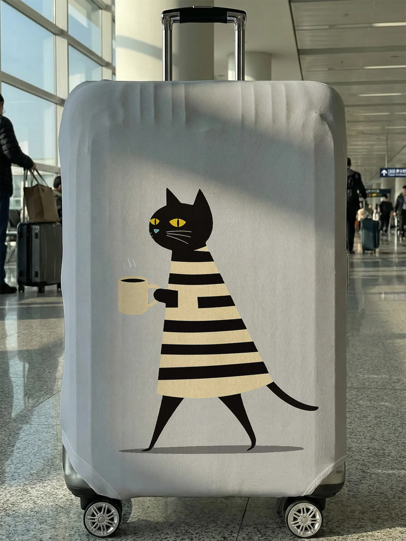 

Чехол для багажа с принтом черного кота в полоску и кофе-принтом, подходит для чемоданов 18-32 дюймов, чехол на ручку чемодана, аксессуар для путешествий