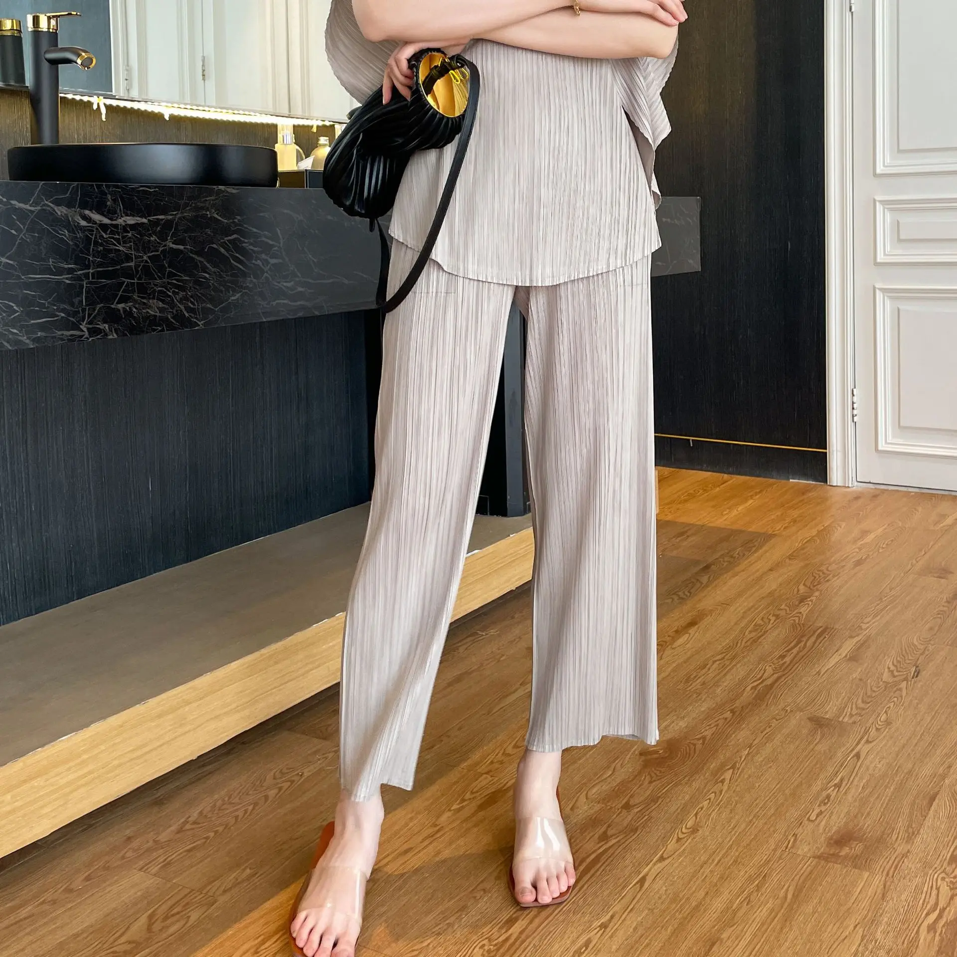 ALSEY Miyake Pleated Fashion Casual Commuter  high waist Women Trousers Fall Spring Summer 2024 New Simple Korean Style Trousers