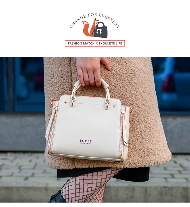 FOXER Split Leather Shoulder Bag Women Top Handle Handbag Female Large Capacity Tote Bag Simple Luxury Crossbody Purse