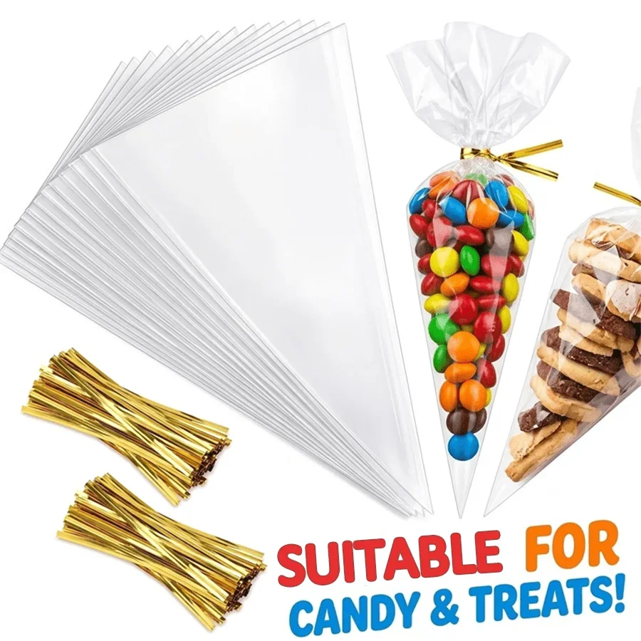 98/198pcs Clear Triangle Plastic Pouches Strong Seal Candy Gift Bags for Dried Flowers Party Favors Handmade Snack Packing XJM