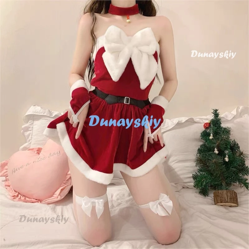 Sexy Christmas Costumes for Women Santa Claus Cosplay Holiday Party Performance Clothing Socks Uniform Live Streaming Cloth