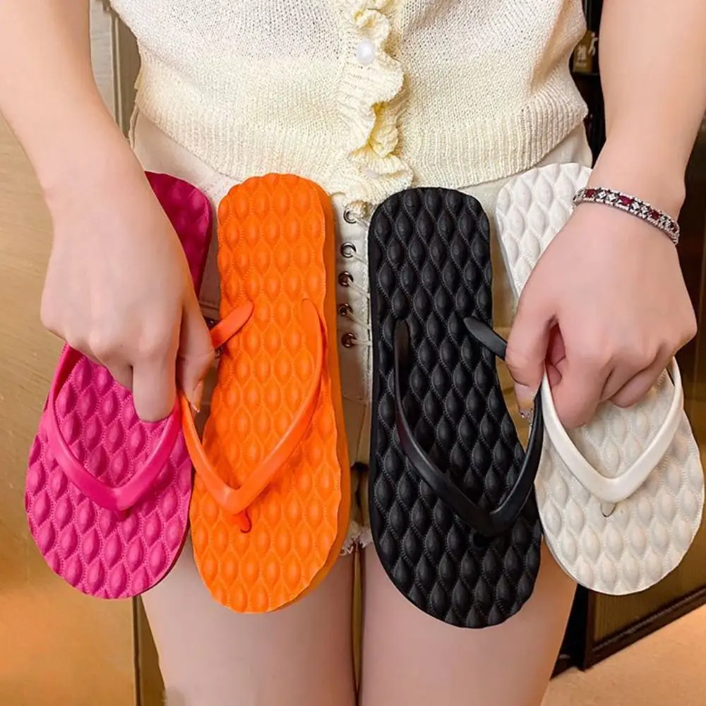 Simple Solid Color Flat Soled Slippers Massage Anti Slip Platform Flip Flops Clip Toe Beachwear Home Slides Sandals Men