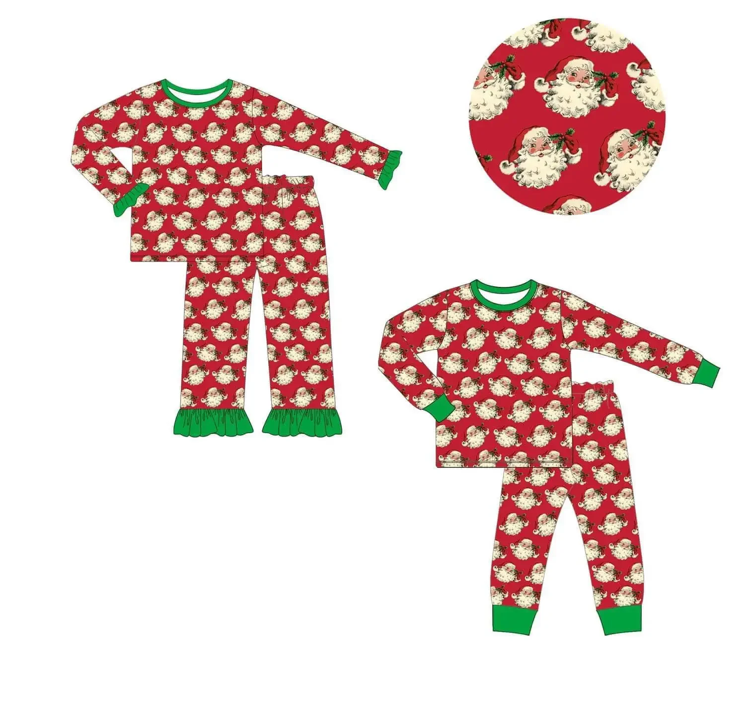 

Christmas boutique children's set long-sleeved lace Santa printed trousers lace girls boys pajamas set milk silk