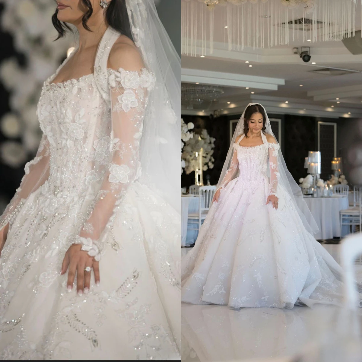 Elegant Lace Decal Bead Decoration Princess Wedding Dress Sexy Off Shoulder Church Train Bride Dress Vestido De Noiva Customized