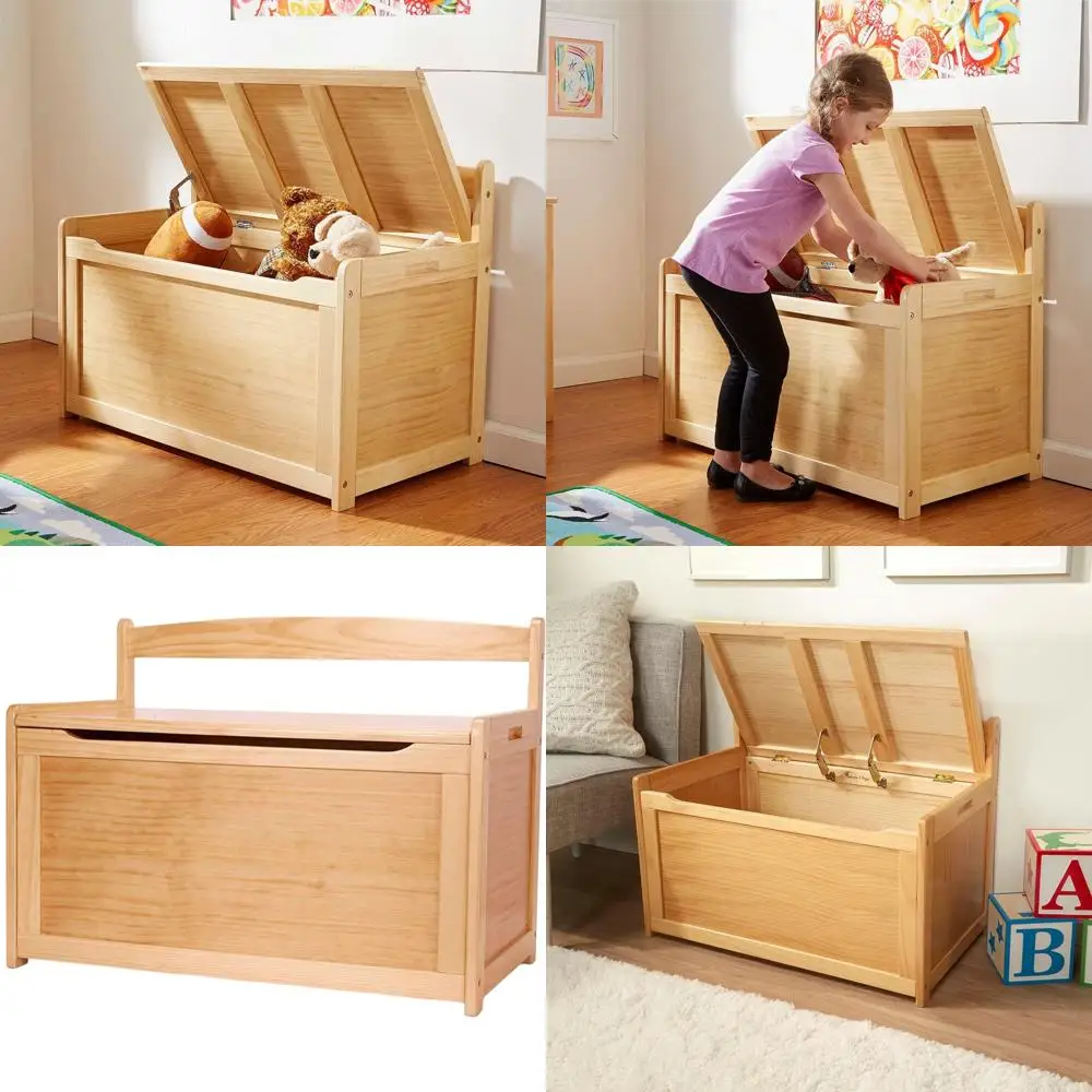 

Wooden Toy Chest with Safety Hinges, Playroom Storage Organizer for Kids, Montessori Classroom, Suitable for Ages 3+, Blonde