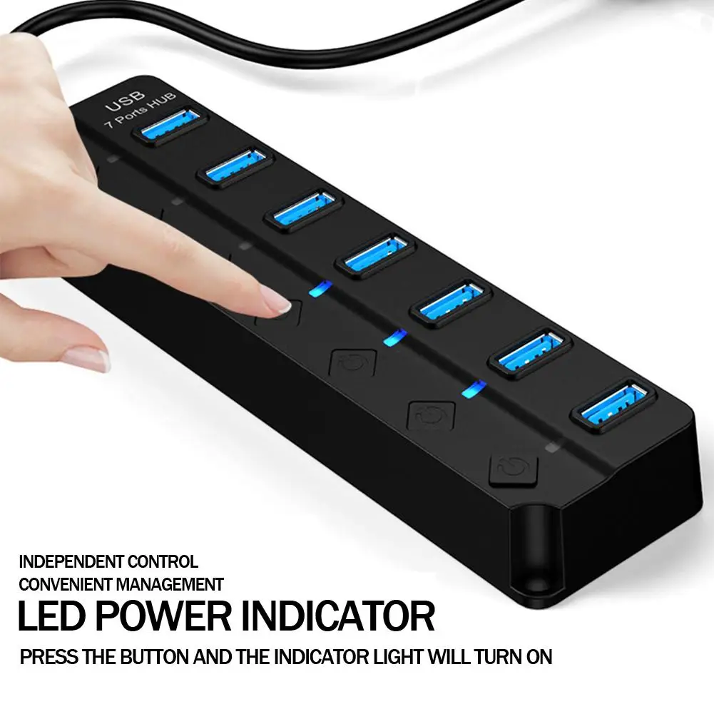 HUB Splitter Hub Docking Stations USB 7 Port For Windows, M OS And Linux USB 3.0 Port Power Adapter Multi USB Splitter Port K3X2