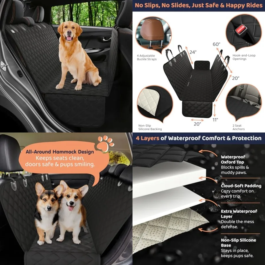 

XL Dog Car Seat Cover for Back Seat, Waterproof Hammock for Car, SUV and Truck, Non-Slip Backseat Cover for Dogs, Heavy-Duty Do