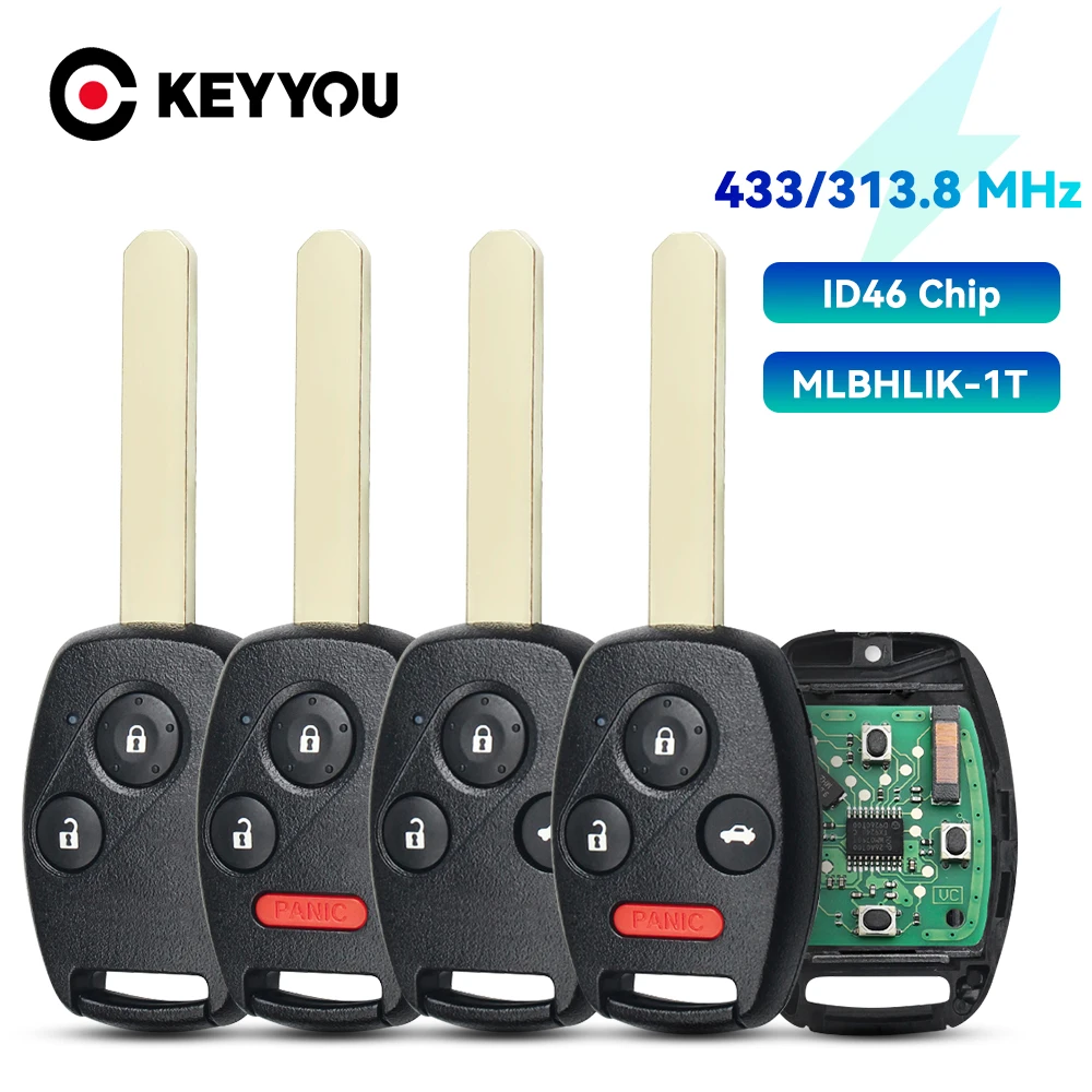 KEYYOU 313.8Mhz 433Mhz 원격 키 혼다 CR-V 어코드 시티 적합 2008 2009 2010 2011 2012 MLBHLIK-1T ID46 칩 자동차 키 Fob HON66