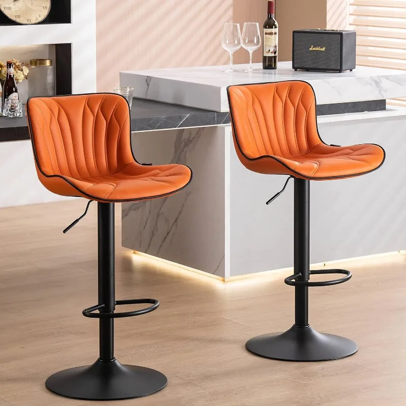 Bar Stools Grey Set Faux Leather Counter Height Bar Stools with Back Swivel Adjustable Barstools Upholstered,  Set of 2 PIECE