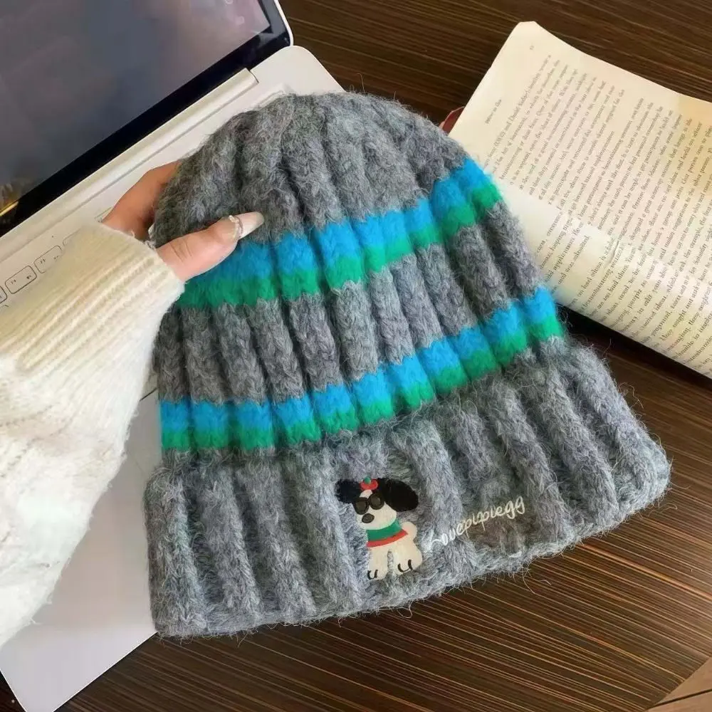 Wintermütze, verdickte, gestreifte Beanie, elastische, flauschige Strickmütze, weiche, süße, warme Mütze für Teenager – Detail 5