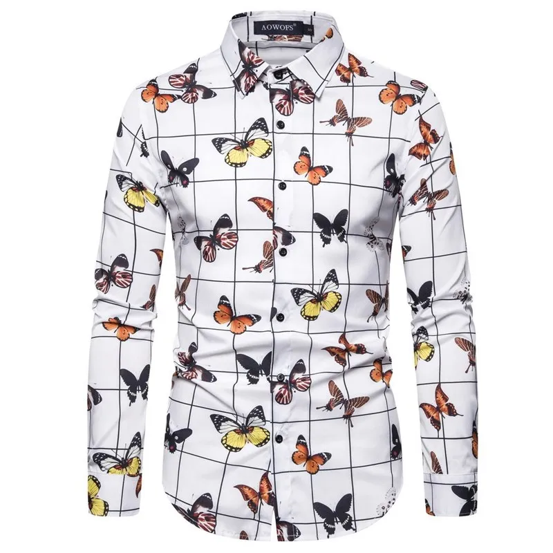 

Spring Mens Casual Long SVE Shirt Digital Printing Slim Fit Business Gentleman Linen Fabric Non-fading Non-shrinking Thin Style