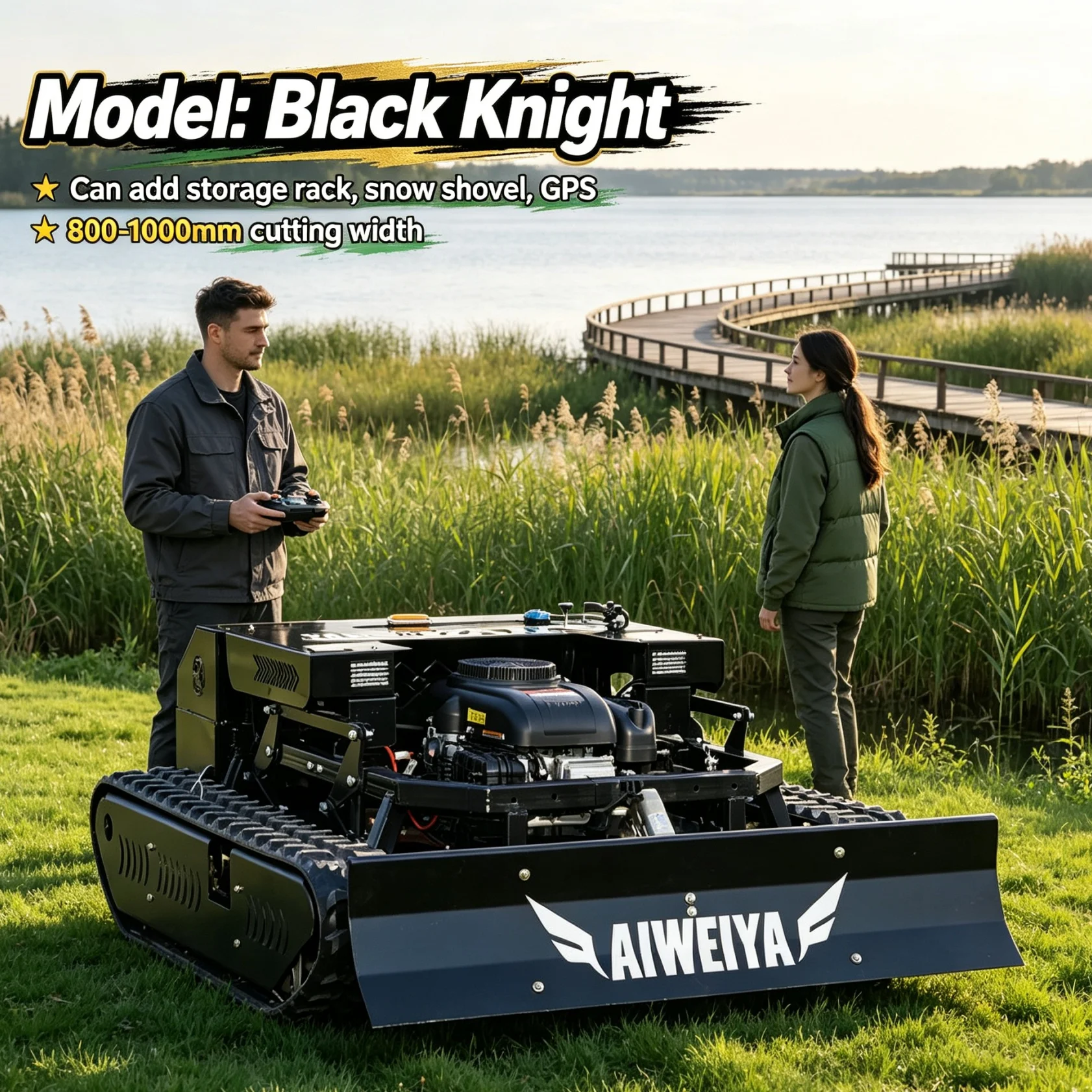 Customized CE Crawler Lawn Mower With Warning Light, 900mm Blade Matches Industrial Wireless Control & Optional Colors