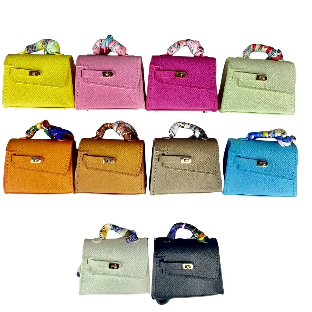 Candy Color Detachable PU Leather Earphone Case Pouch Bag Charm, Double-Sided Swivel Lock Metal Clasp, Keychain for AirPods.