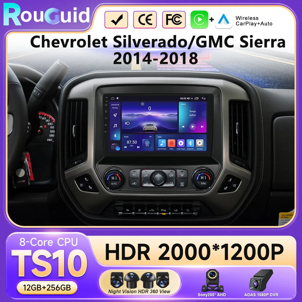 Car Multimedia Player For Chevrolet Silverado 3 GMTK2 2014 - 2018 wireless Carplay Android Auto WIFI No 2din Touch QLED Screen