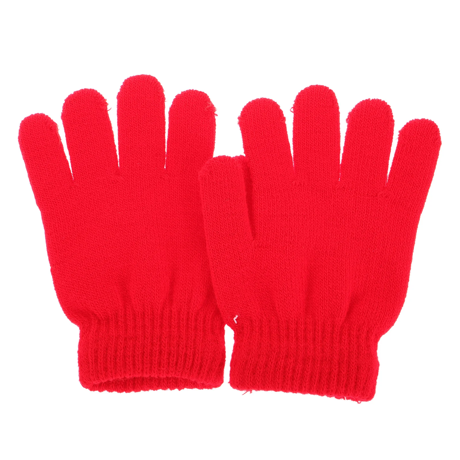 

Kids 4-12 Years Full Finger Knitted Warm Winter Gloves Solid Color Red Stretchy Lightweight Scarf Hat Matching Rain Jacket Boots