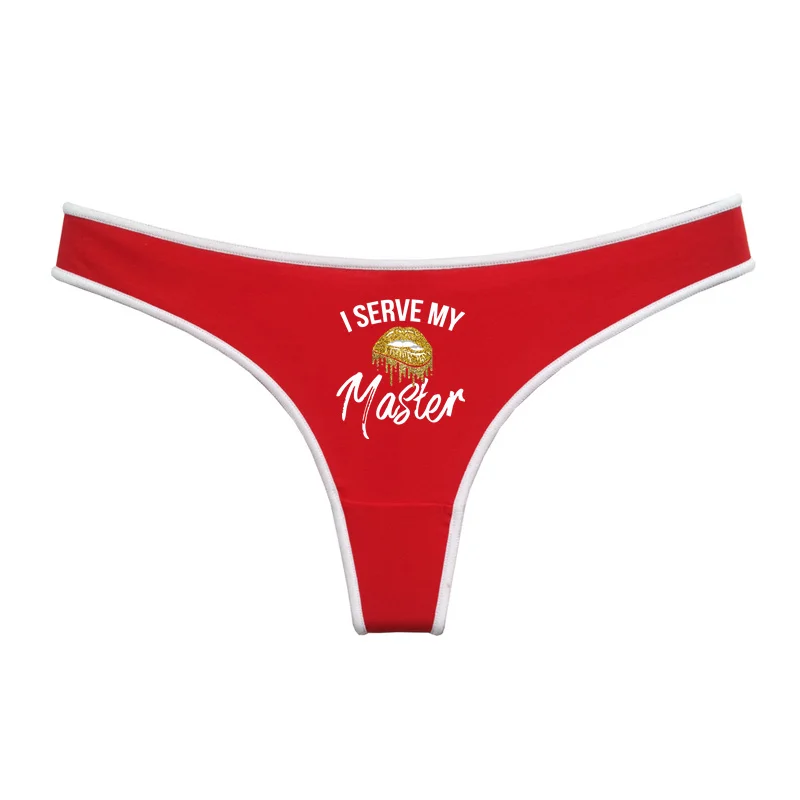 I SERVE MY MASTER Gold Lips Red Cotton Underwear Sexy Thong Female Lingerie Soft Seamless Invisible Breathable Sport Underpant