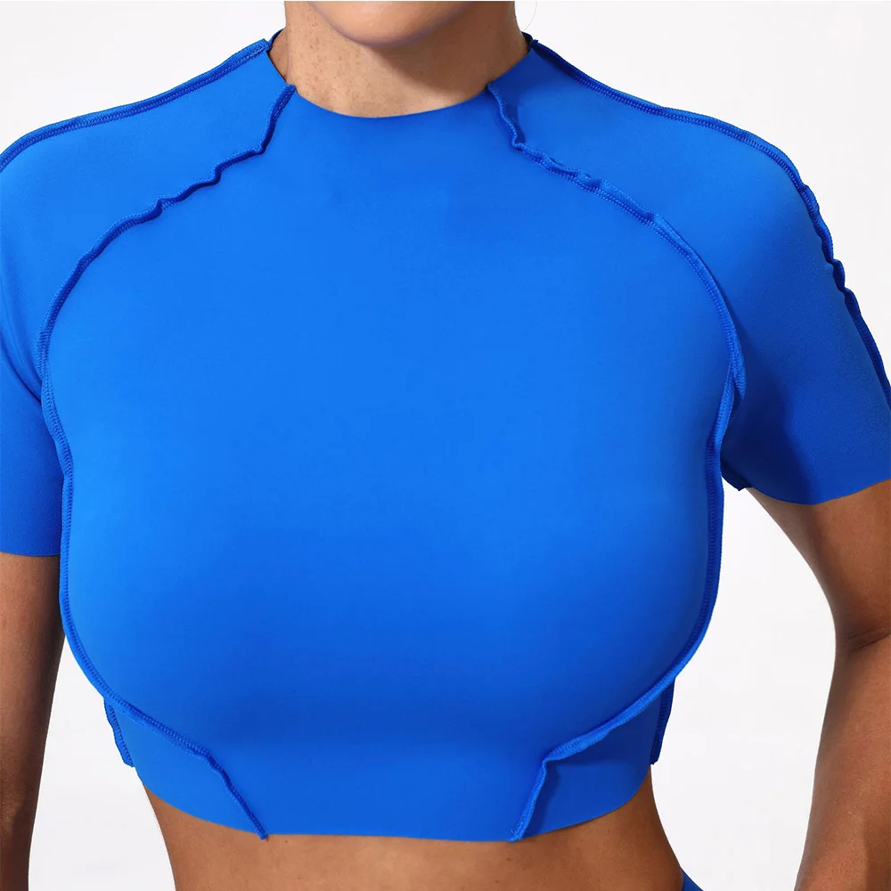 New Women Running Sports T Shirt Summer Workout Short Sleeve Round Neck Breathable Stretchy Gym Yoga Slim Fitness Active Top Tee