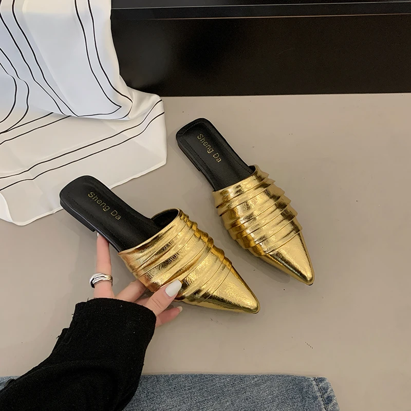 

2026 Summer New Pointed Toe Half Slippers Women's Outer Wear Lazy One-leg Slip-on Versatile Slippers