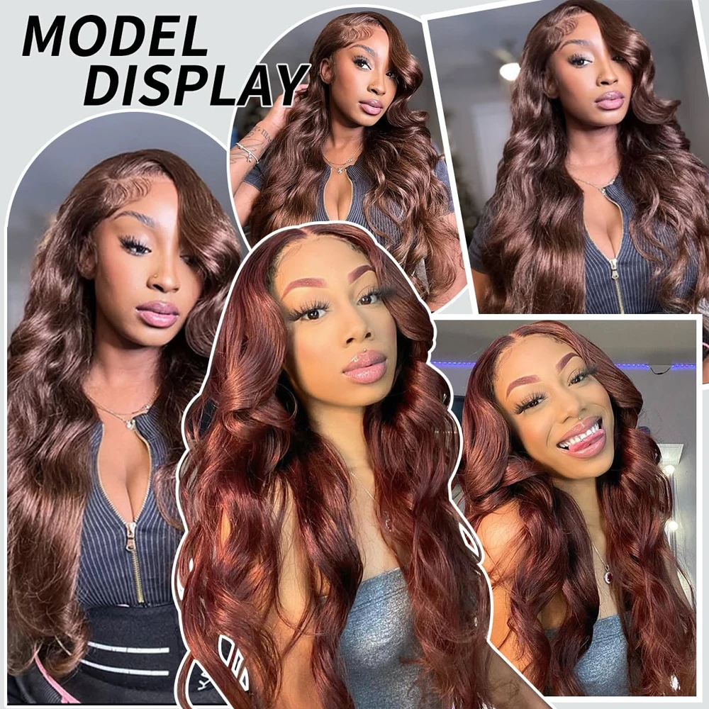 30 inch Body Wave Chocolate Brown Lace Front Wigs Human Hair Pre Plucked Brazilian Brown Virgin Hair 13x4 13x6 HD Frontal Wig For Women image 7